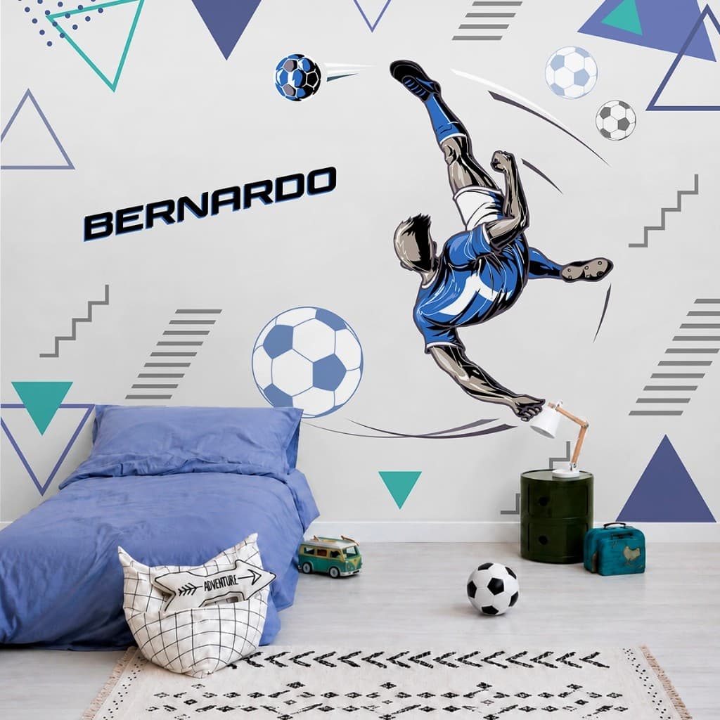 Papel de Parede Jogador de Futebol Com Nome Personalizado - Adesivo Autocolante
