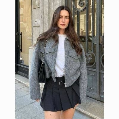 Quente 2026 primavera outono feminino rua moda lã macia jaqueta curta casaco D69237