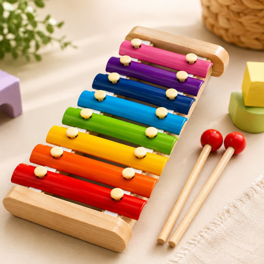 Xilofone Infantil de Madeira Educativo Musical Montessori Brinquedo Colorido Coordenação Motora