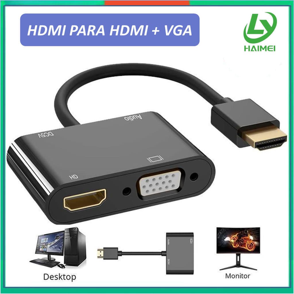 Conversor de HDMI para VGA E HDMI + Audio Simultânea HDMI VGA Para PC, Notebook Projetor