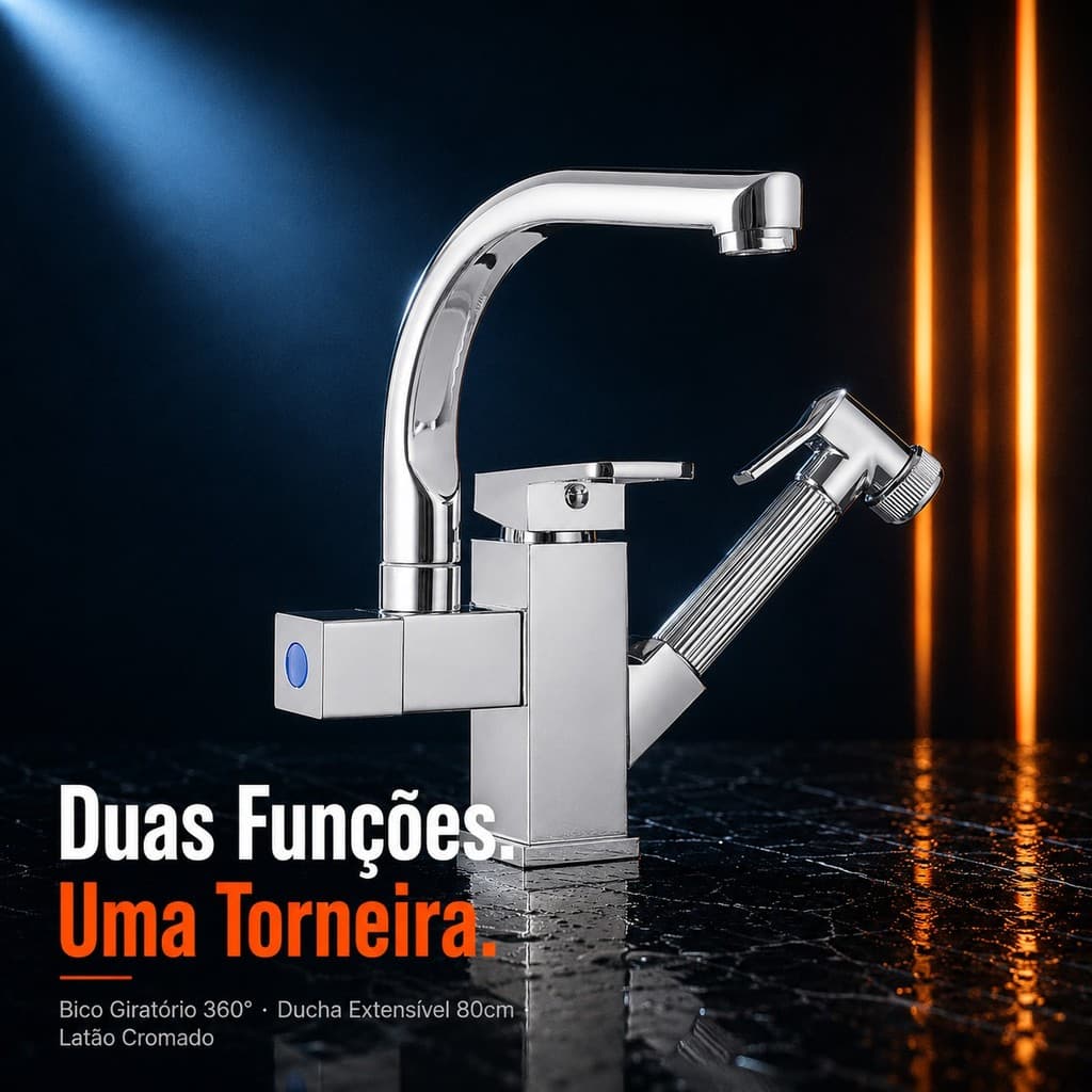 Torneira Cozinha Gourmet Dupla Ducha Spray Bico Extensível Alira Home