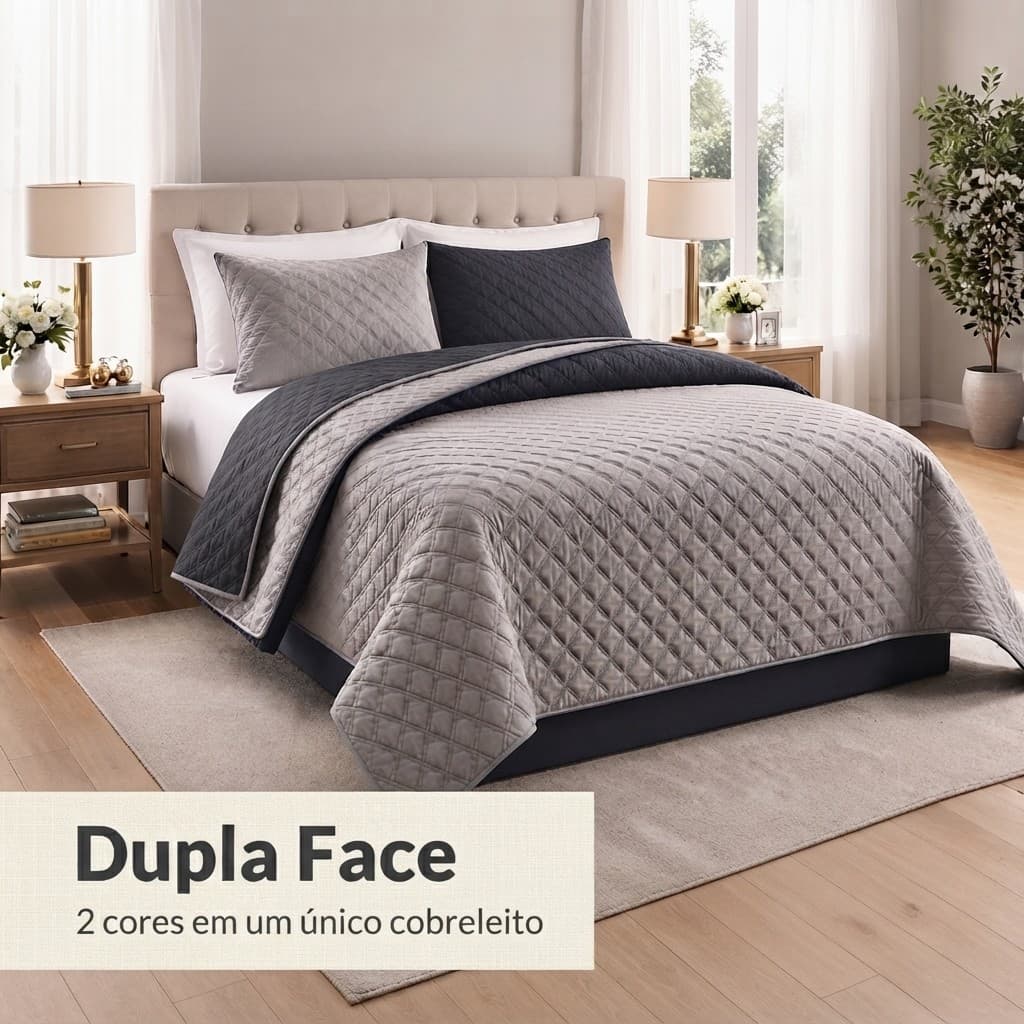Kit Colcha Cobre Leito Com 2 Fronhas Casal Queen King Solteiro Dupla Face Liso Matelado 2,60m x 2,80m