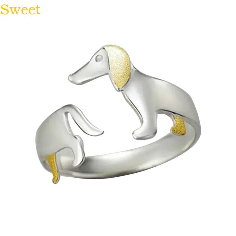 Bonito Dachshund Cão Aberto Anéis Lindos Animais Dos Desenhos Animados Ajustáveis
