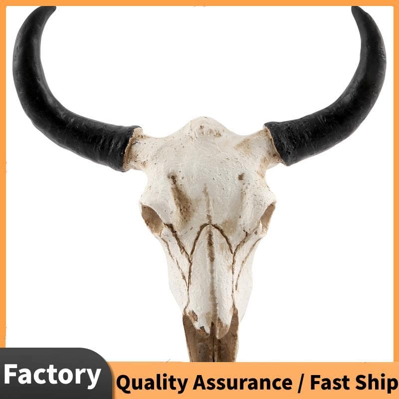 Resina Longhorn Vaca Crânio Cabeça Parede Pendurado Decoração 3D Animal Vida Selvagem Escultura Estatuetas Artesanato Ch