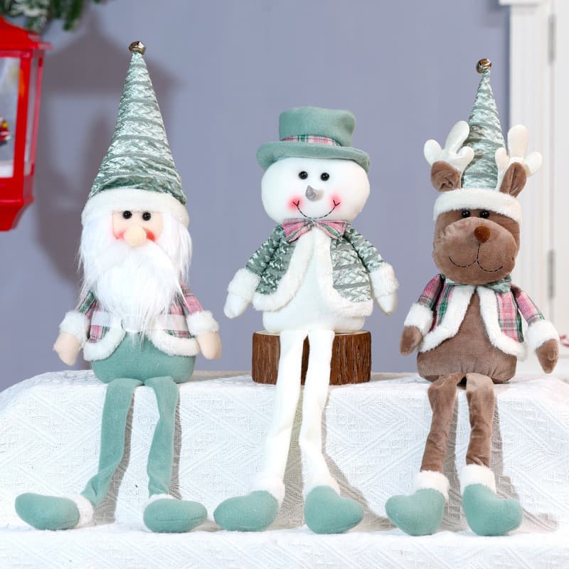Novo natal decorações de boneca de pernas compridas tecido verde velho boneco de neve Elk sentado decoração de boneca de