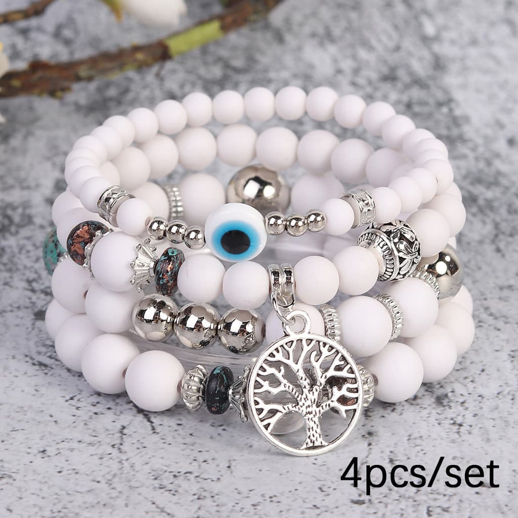 Pulseira Olho Demônio Árvore da Vida Pulseira Boêmia Conjunto de Empilhamento Atmosférico Pulseira
