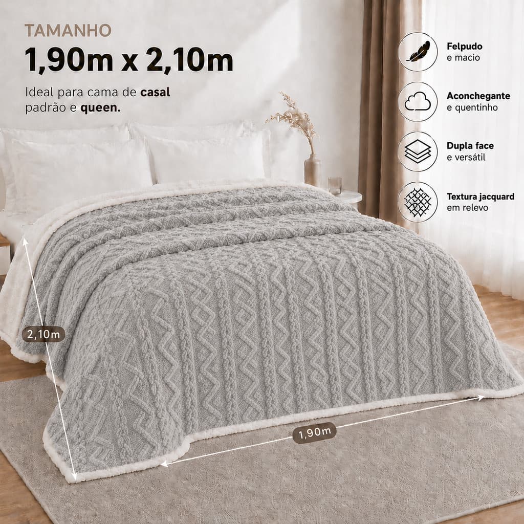 Manta de Microfibra Soft Jacquard Glamour 2,10 x 1,90 m – Toque Suave