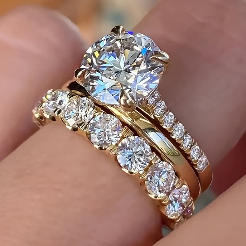 Conjunto de 3 peças de anéis simples de zircônia em prata esterlina S925, joias de moda, presente de casamento para mulh