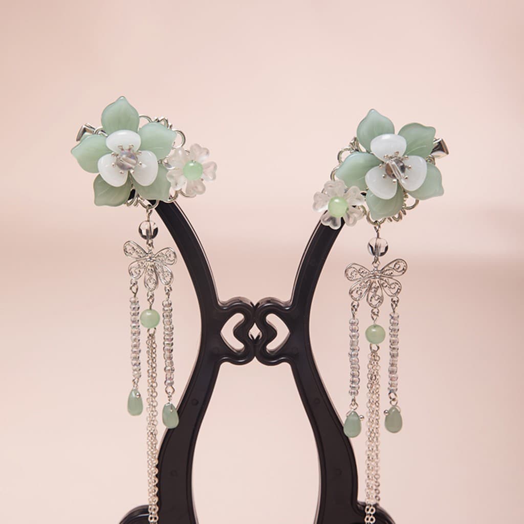Grampos De Cabelo Com Borla De Flor Verde , Convenientes De Usar , Acessórios Elegantes Para Cabelos Cacheados Grossos ,