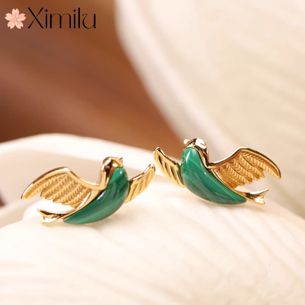 ❤ [Qingluan] Novos brincos de pássaro dourado retrô chinês feminino exclusivo moda luz luxo High-End sentido enviar brin