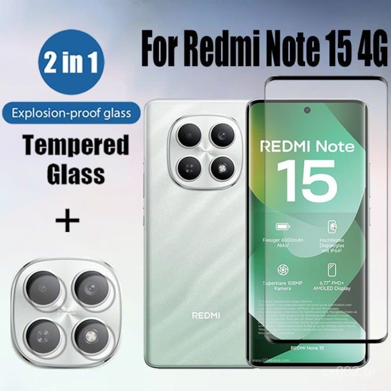 Redmi Note 15 4G 2 Em 1 HD Protetor De Tela De Vidro Temperado Para Xiaomi 14 13 Pro Plus + 5G Com Filme De Lente De Câm