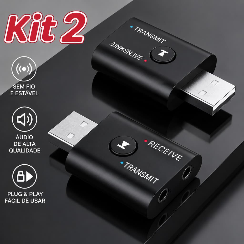 Kit 2 Transmissor Receptor De Áudio Bluetooth 5.0 3.5MM AUX RCA Adaptador Sem Fio USB Para Alto-Falante De Kit De Carro