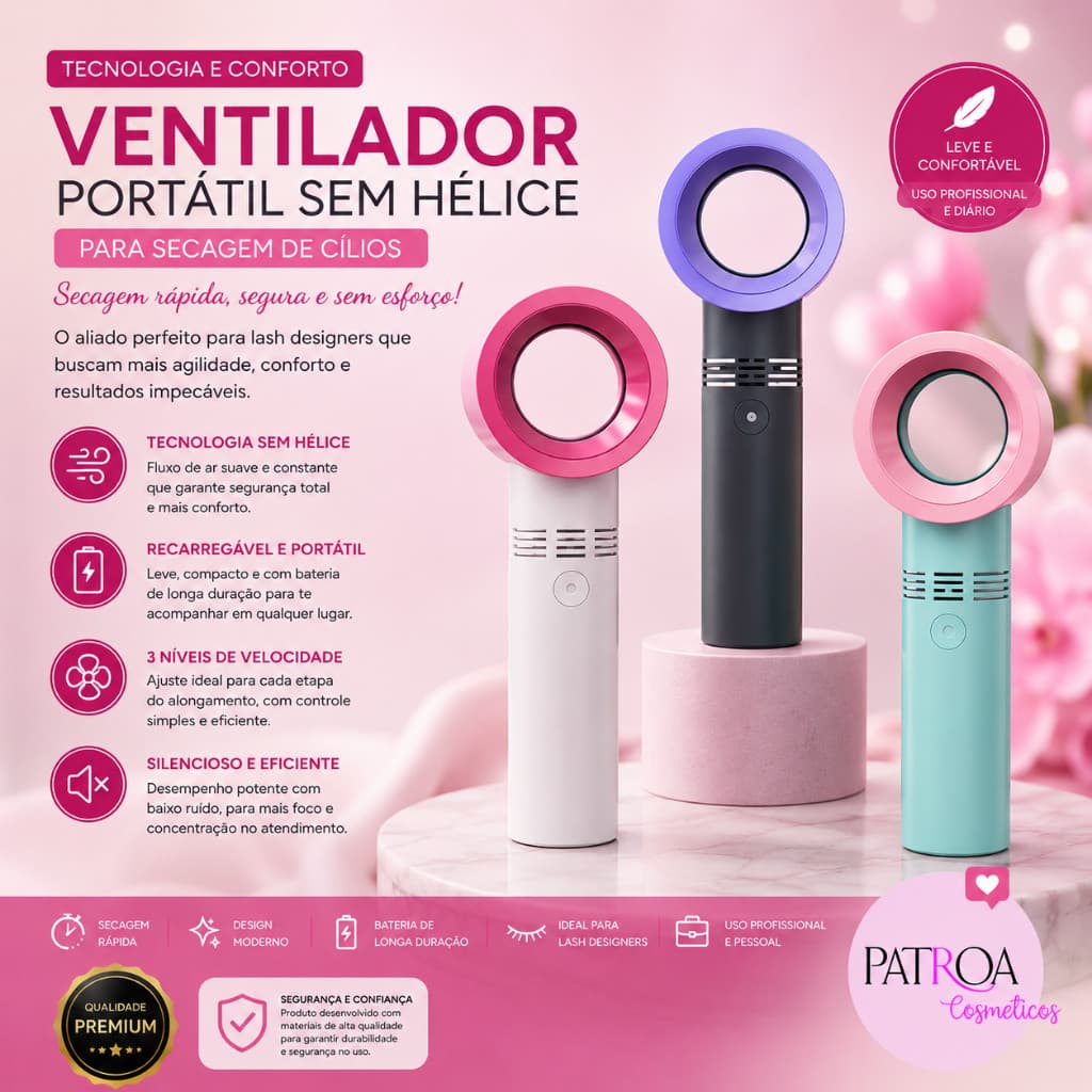 Ventilador Portátil Sem Hélice Recarregável Para Secagem de Cílios