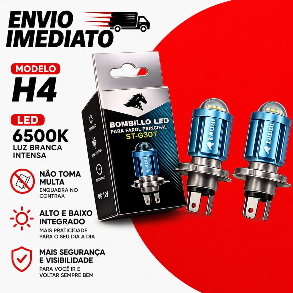 Par 2 Lâmpadas Farol Xenon Projetor Led H4 Super Branca 6500k Chip Moto Carro Super Forte Plug And Play ENVIO IMEDIATO
