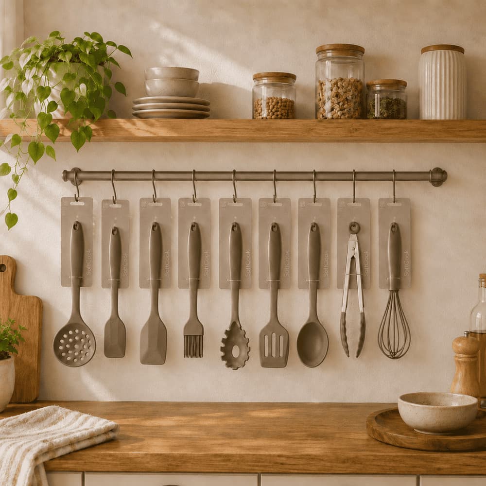 Kit Utensilios de Cozinha Silicone Bege 9 peças - Doremi Casa e Decor