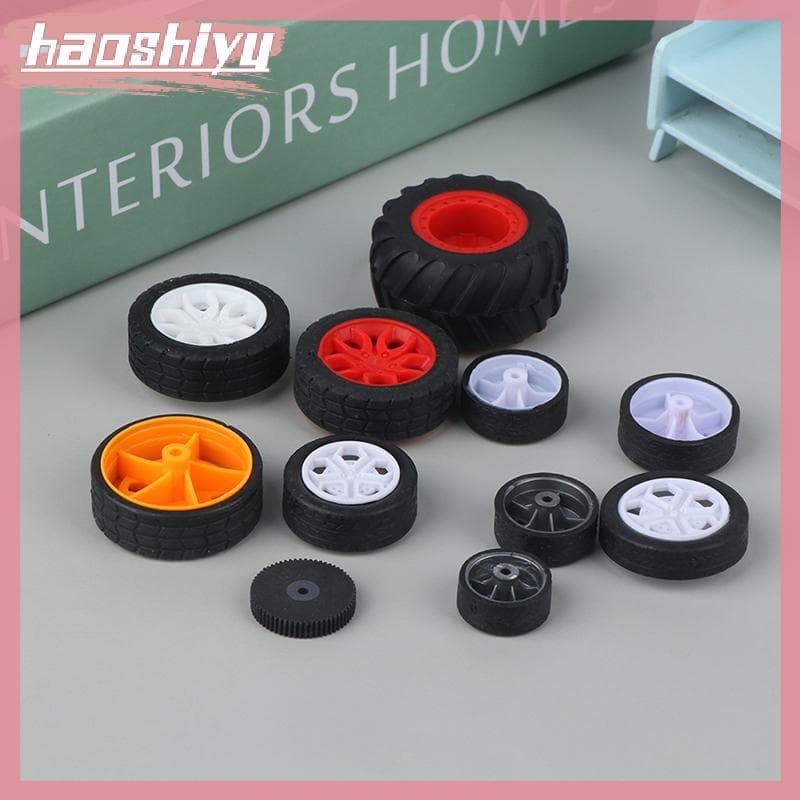 HAO 10 Pcs PC Roda De Brinquedo Pneus De Aro De Borracha DIY Mini Tecnologia 4WD Coloridos Buraco Diâmetro 2mm 2.5mm 3mm