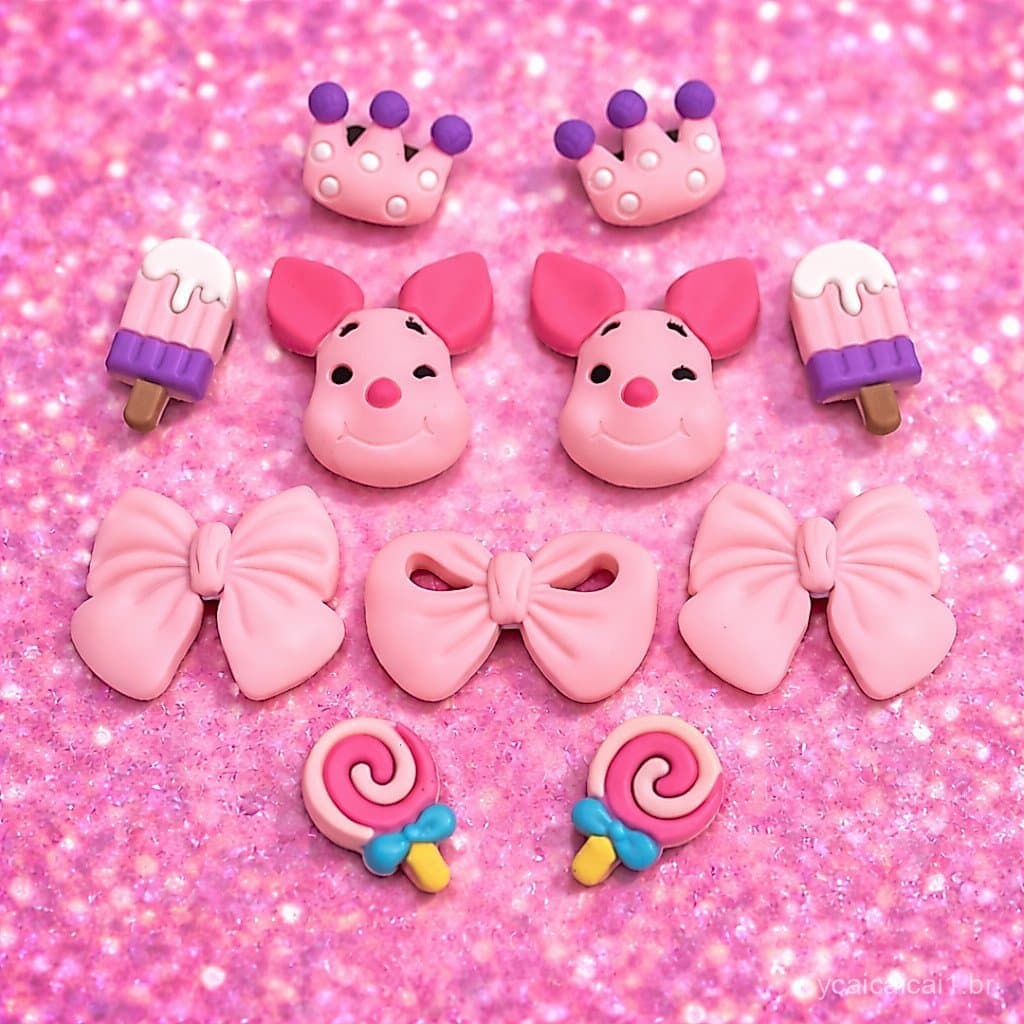 Novos pins porquinha cor de rosa e acessórios decoração de babuche