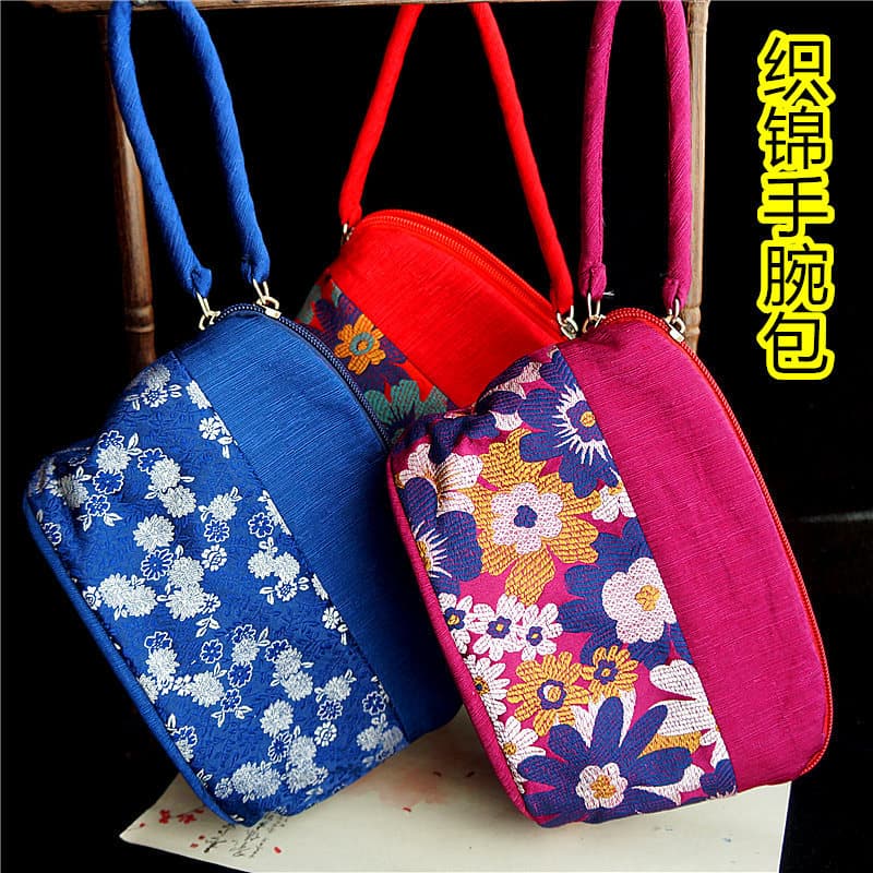 Antiga nuvem brocado bolsa brocado bolsa de pulso bolsa pode segurar telefones celulares andando dobra armazenamento diá