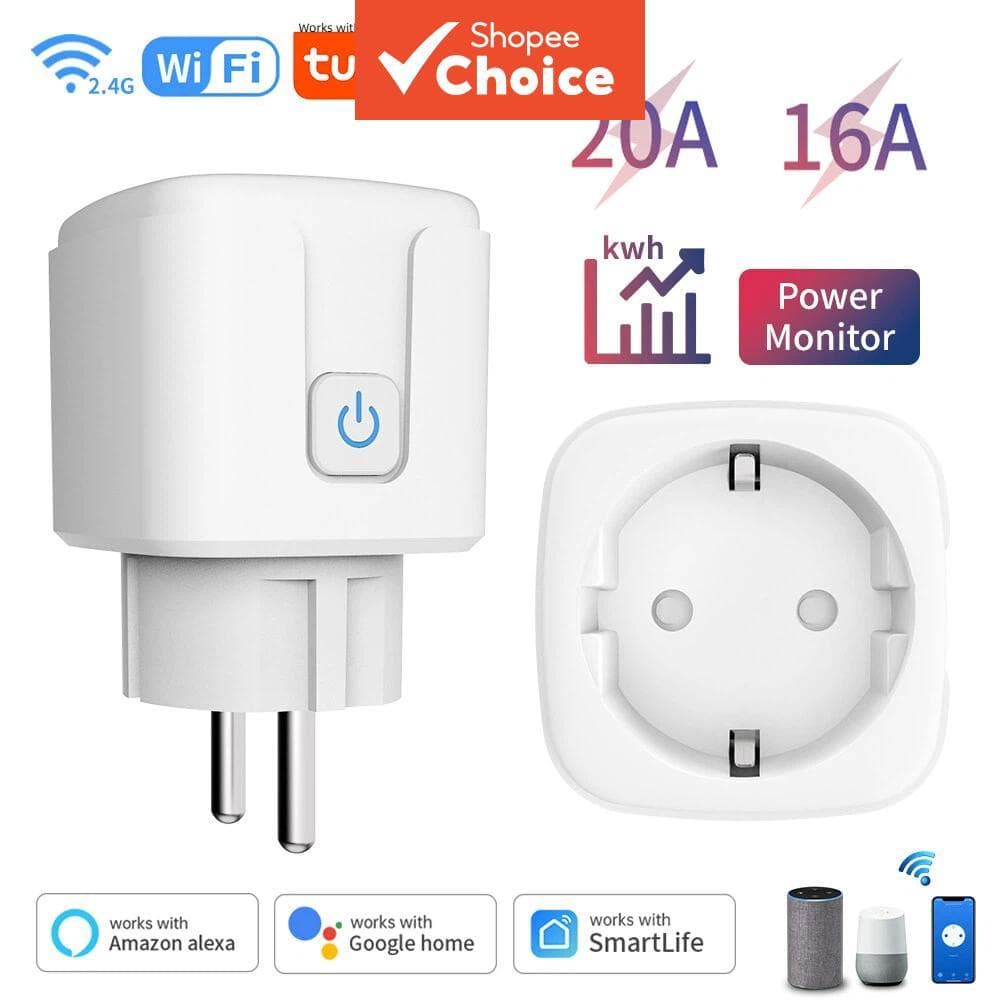 Interruptor Inteligente Para Tuya 16A 20A Ue Tomada WiFi Com Função De Temporização Controle Voz Funciona Alexa