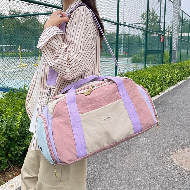 Contraste cor costura grande capacidade saco de viagem feminino seco molhado separação Fitness natação saco de viagem de