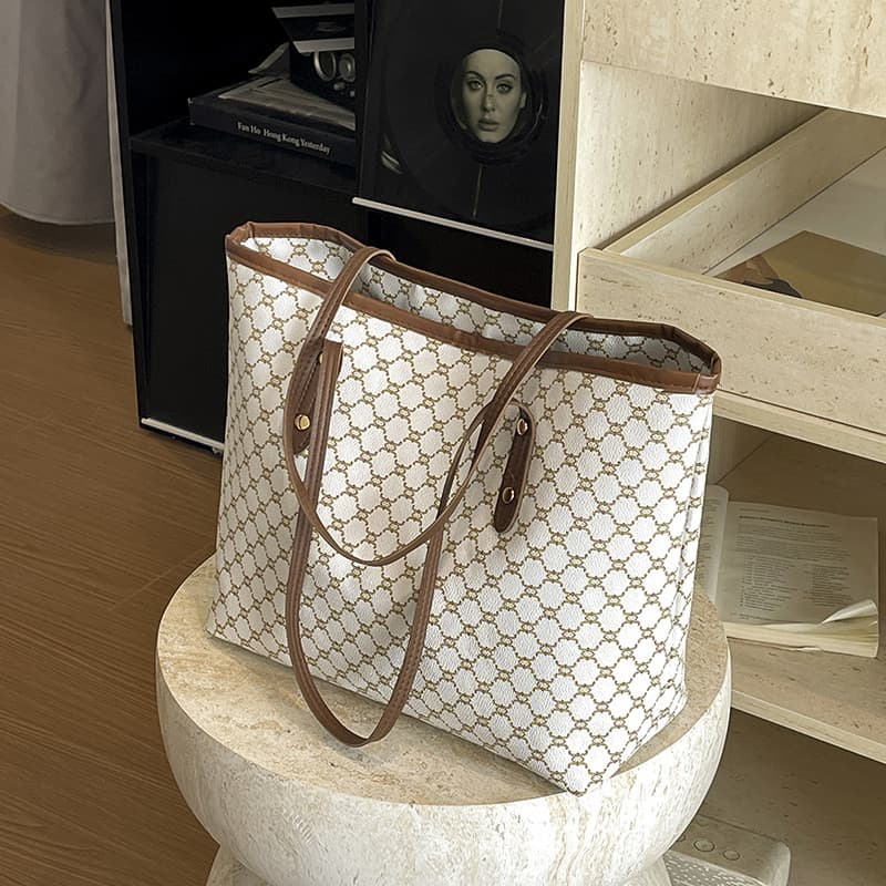 Bolsa tote de grande capacidade para o dia a dia, nova versão coreana 2026, bolsa de ombro com estampa xadrez, bolsa de