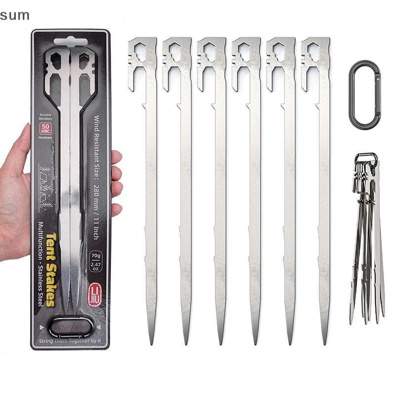 [sum] 6 Peças Estacas Para Barraca De Acampamento , Dossel , 28cm , Aço Inoxidável , Jardim , Praia , Toldos , Hammo , A