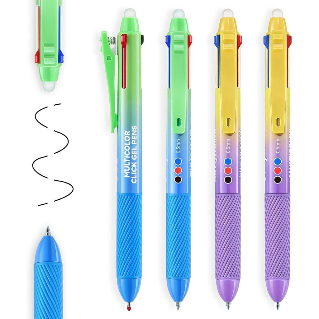 Canetas Gel Apagáveis, Kit com 4 Canetas Apagáveis em 3 Cores, Apagam Erros, Ponta Fina de 0,5mm, Instrumentos de Escrit