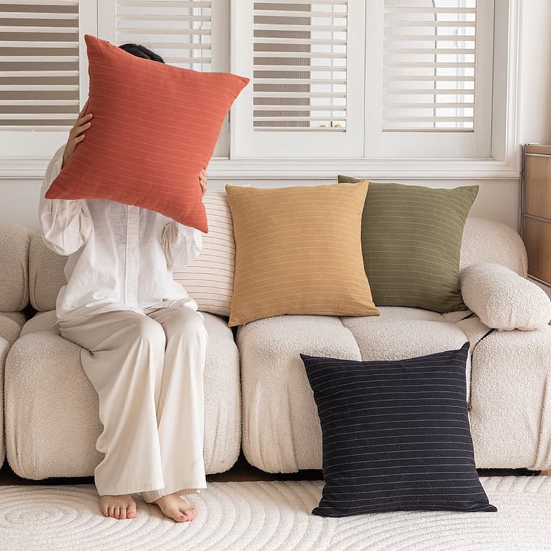 Capa de almofada minimalista em algodão lavado com listras, estilo ins, para quarto e sala de estar, capa de almofada es