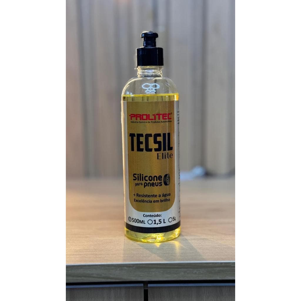 Silicone Líquido Tecsil Elite 500ML Prolitec Preto Pneu Pretinho Brilho intenso condicionador pneus preteador aplicador