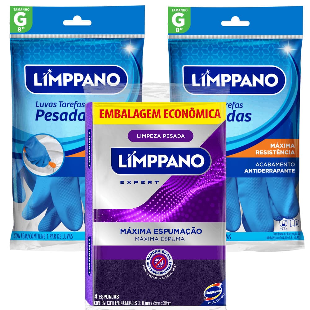 Kit 2 Luvas Tarefas Pesadas G + 1 Esponja Maxxi com 4 und