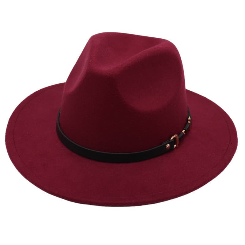 Chapéu superior fivela de cinto chapéu masculino feminino chapéu de feltro de lã Fidora de aba larga chiqu