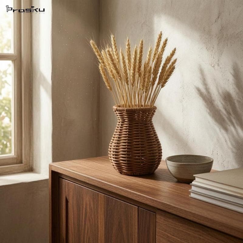 [stdzsw] Vaso Tecido À Mão Em Rattan Tiras Sintéticas Xh24-370a