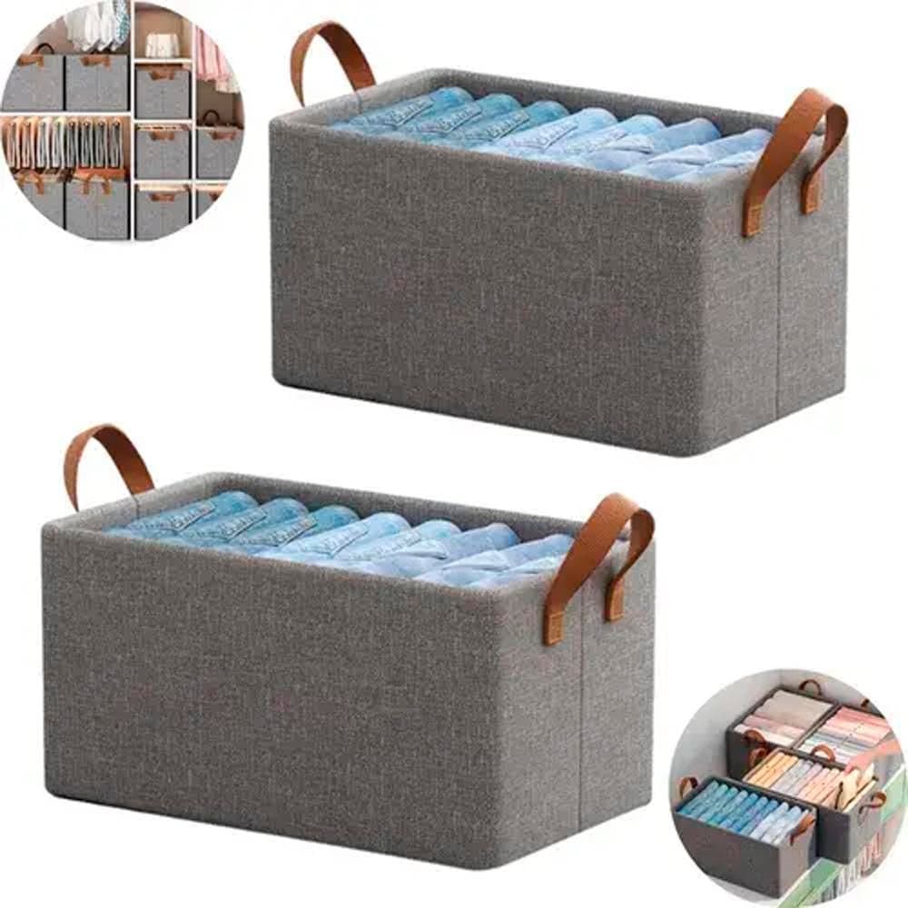 Kit 2 Caixas Organizadora Dobrável 47x28x20cm Multiuso Cinza Para Roupas E Brinquedos