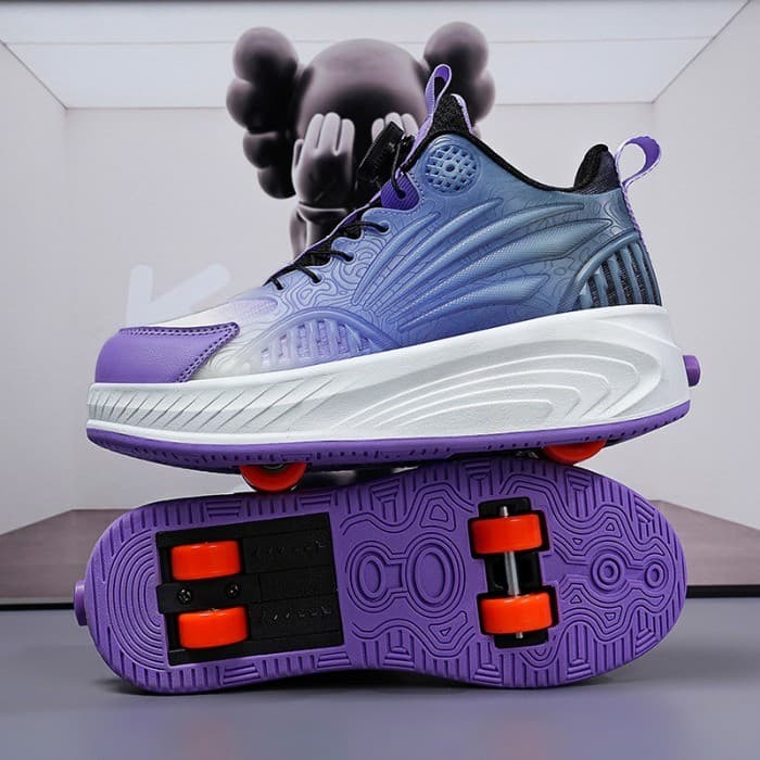 Sapatos de corrida de quatro rodas, encolhimento de um clique, meninos, meninas, estudantes, polia, LED, luz piscante, s