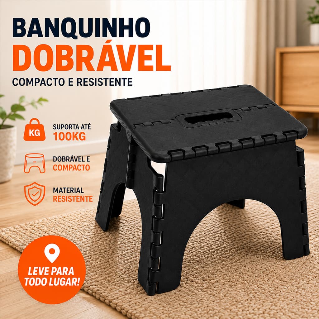 Banqueta Banquinho Dobrável De Plástico Até 100 Kg Resistente Para Viagem Acampamento