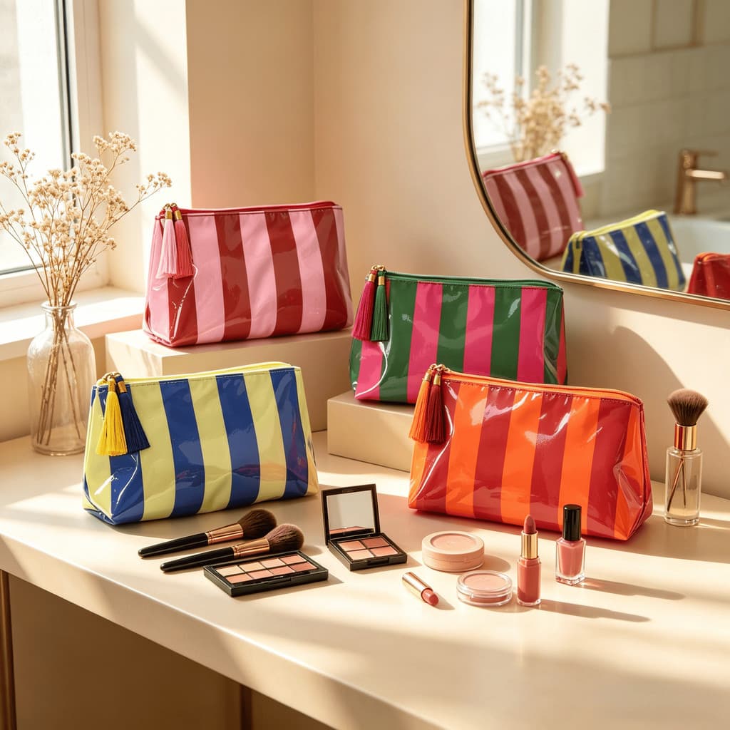 1 bolsa de maquiagem de grande capacidade com decoração de franjas, bolsa de armazenamento para cosméticos e produtos de