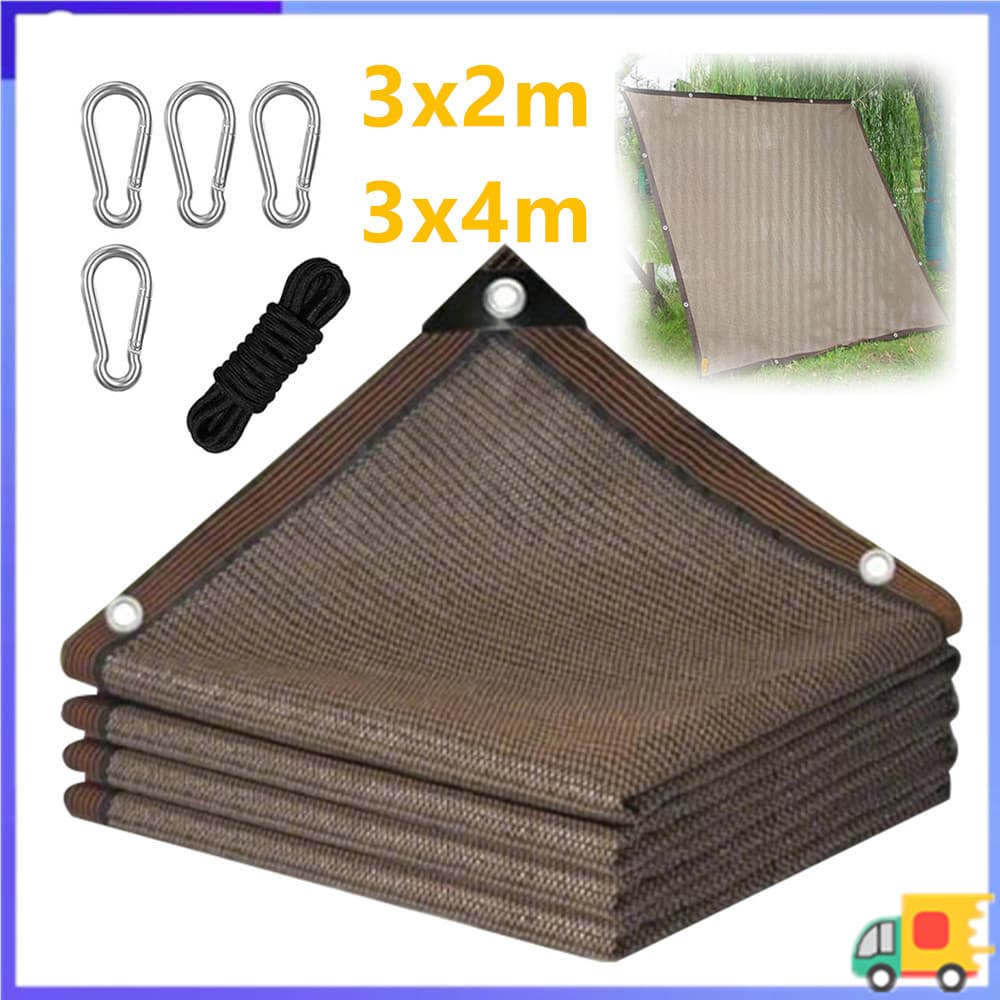 Pano de sombreamento marrom, borda reforçada, rede de sombra de jardim com gancho, pátio, planta disponível