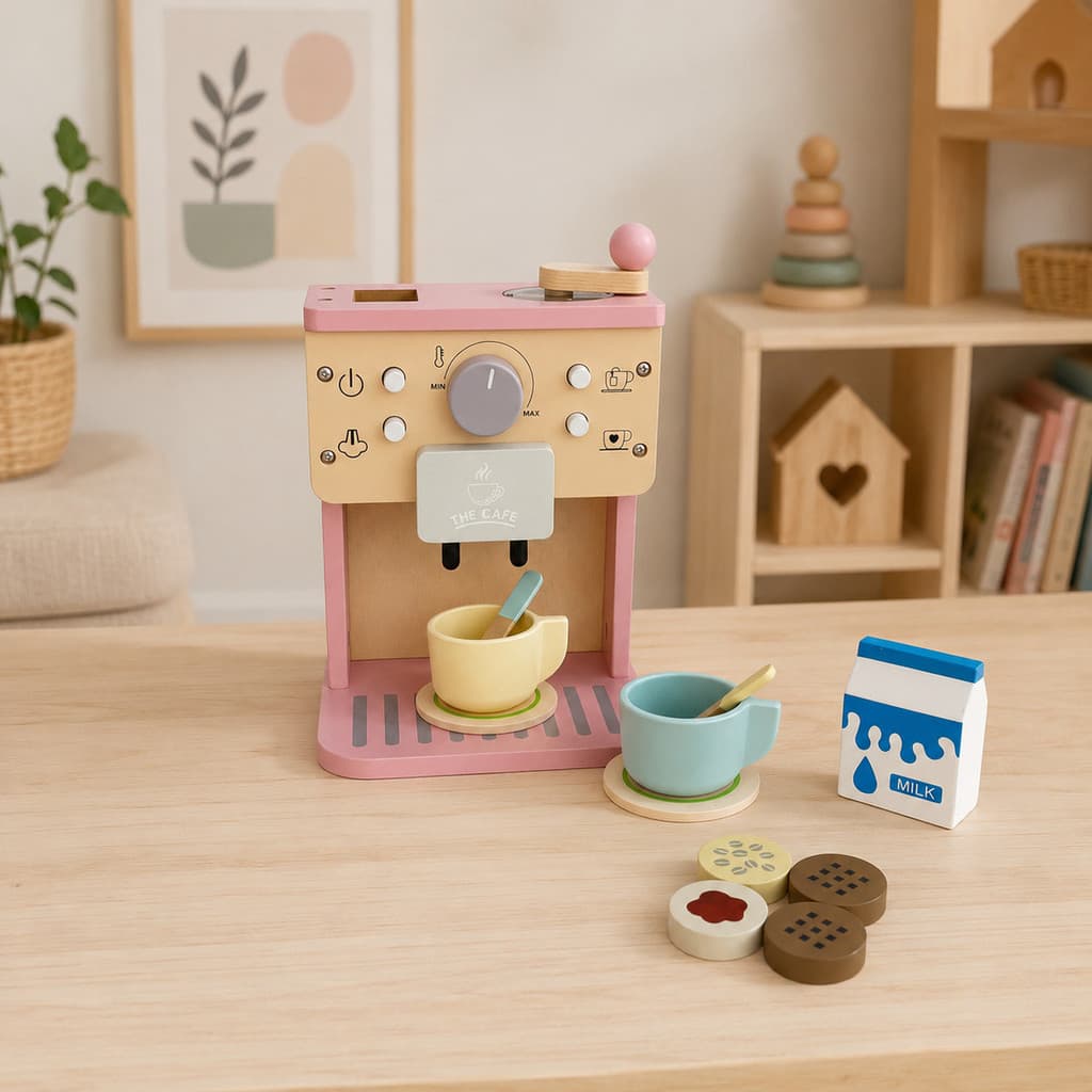 Máquina de Café Brinquedo de Madeira Mini Cozinha Montessori