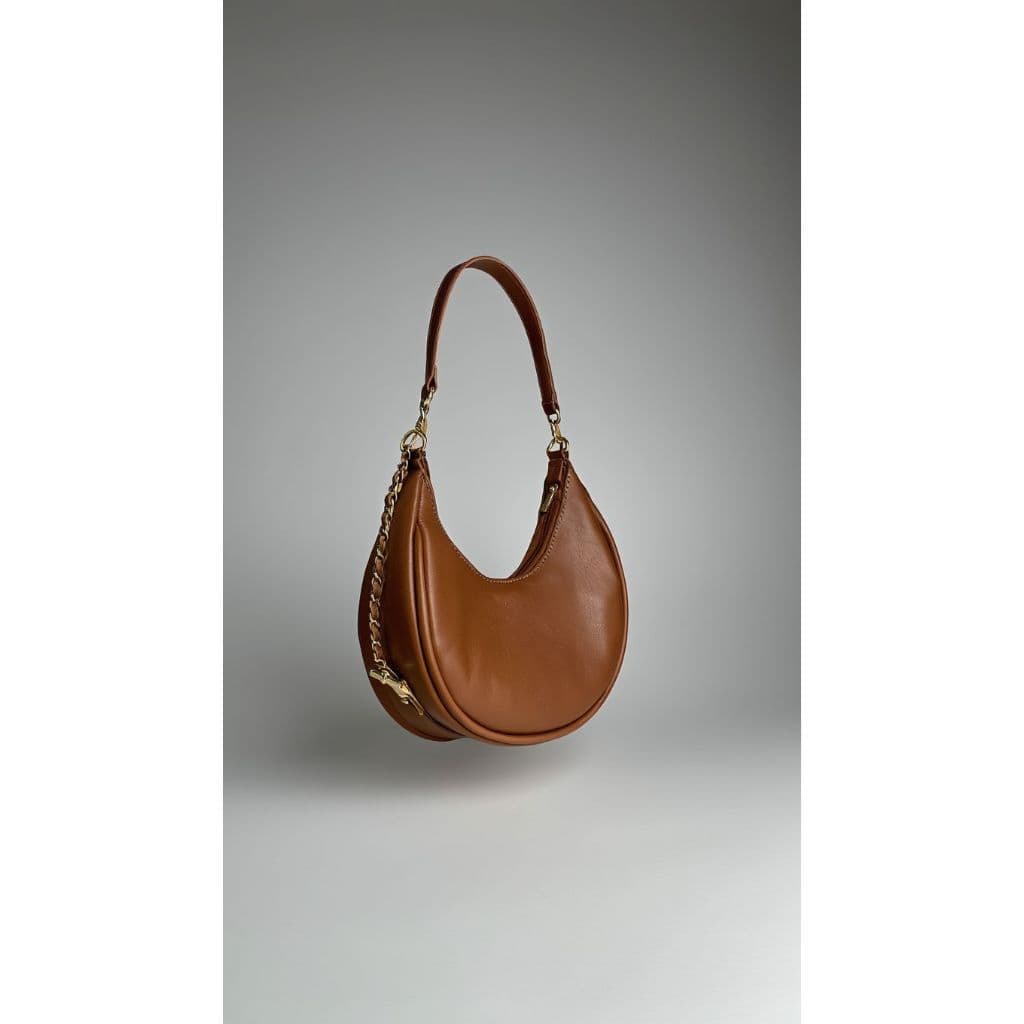 Bolsa Feminina Meia Lua Baguete Ombro Transversal Alça de Corrente Ajustável Couro Sintético Várias Cores Elegante