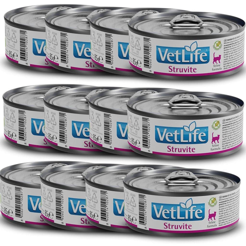 Kit com 12 Vet Life Struvite Ração Úmida p/ Gatos 85g