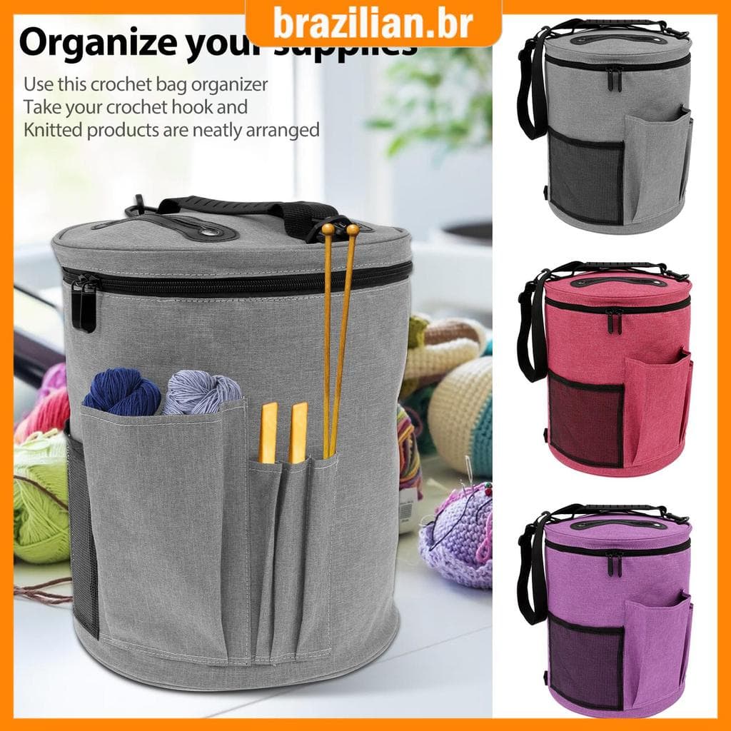 Saco De Tricô Armazenamento De Fios Crochê Organizador Com Tampa Portátil Tote Alça E De Ombro SHOPCYC2726