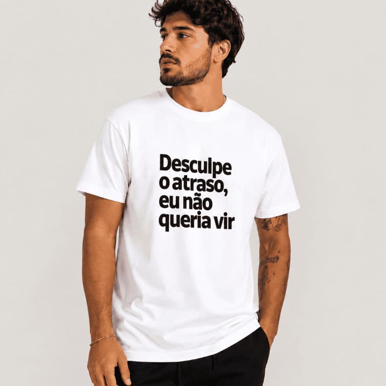 Camiseta Masculina Estampada Frase Engraçada Algodão Casual Streetwear Premium