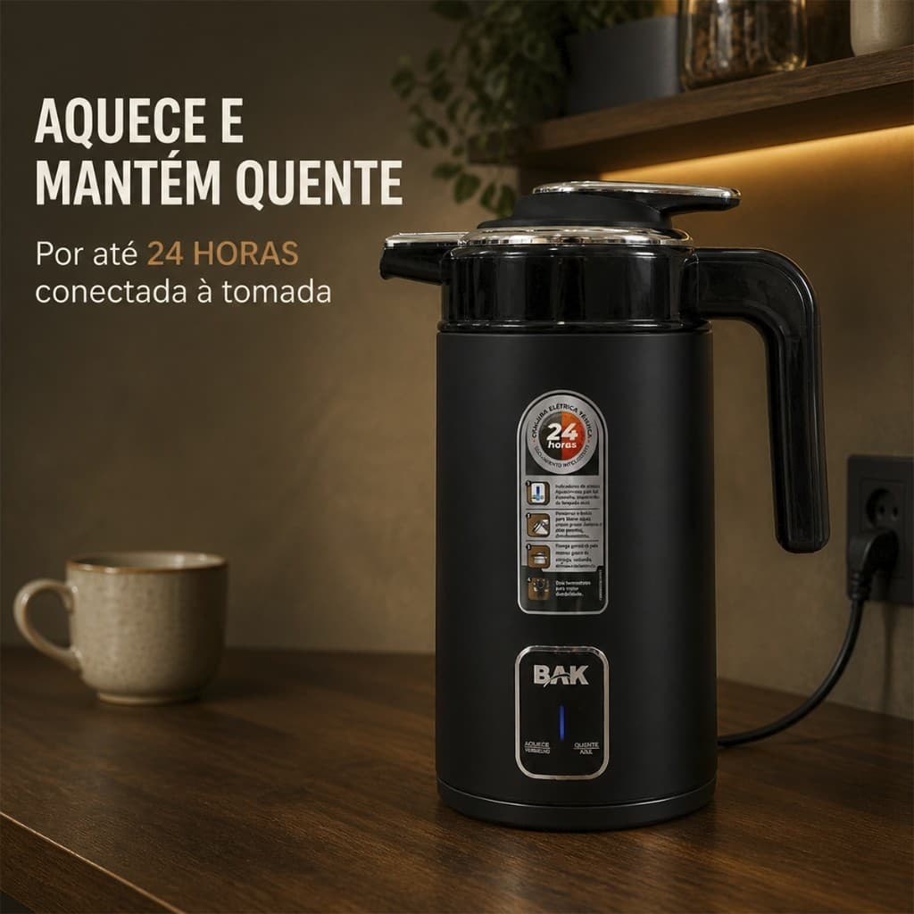 Chaleira Térmica 1,8L com Interior Metálico Dois Termostatos e Base Removível Kit com 5 Unidades