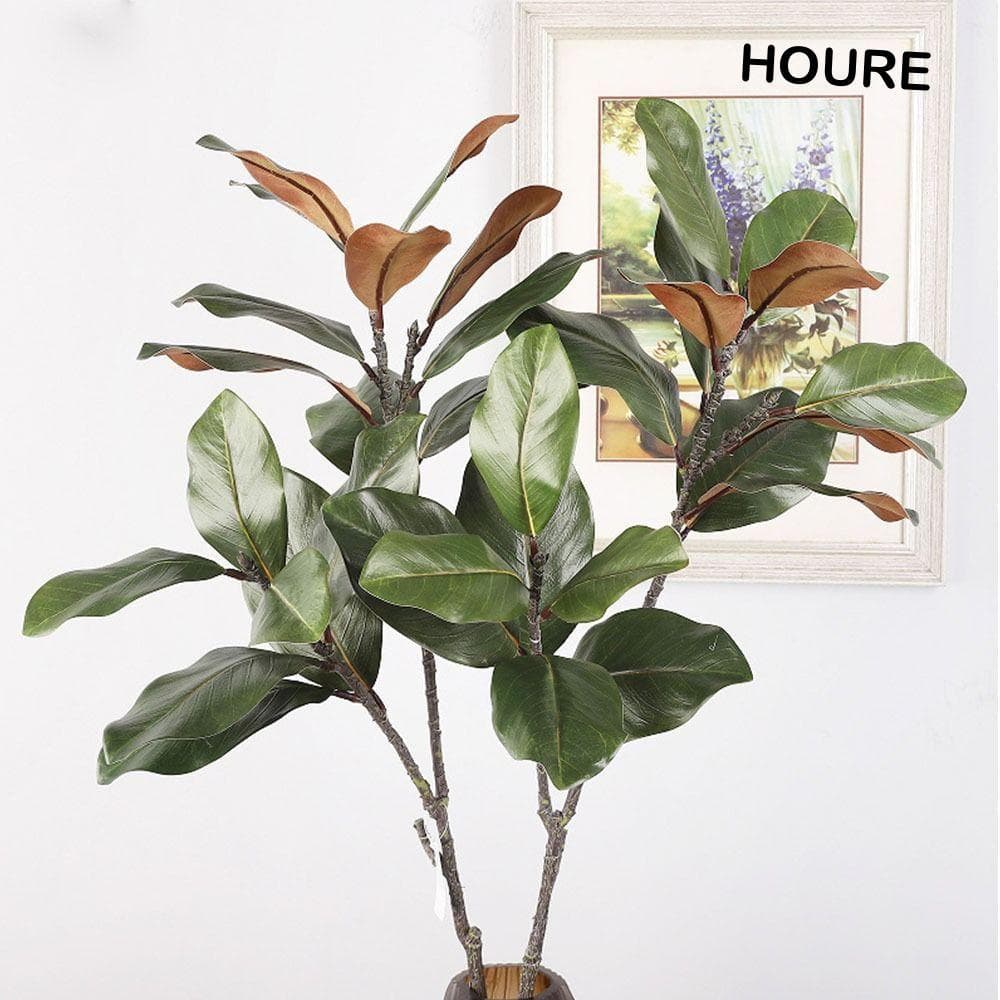 HOURE Simulado Ramo De Árvore De Magnólia , 2 Garfos Grande Planta Artificial , Plantas Artificiais De 110cm