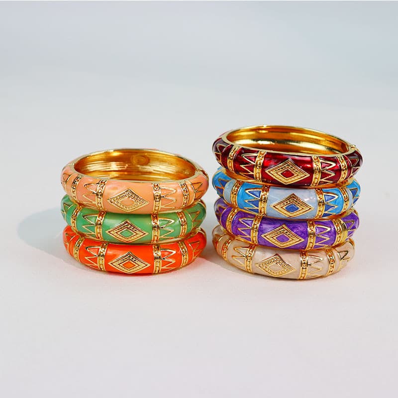 Pulseira de liga metálica aberta com detalhes em esmalte, pulseira vintage em esmalte, joia, lembrança turística de área