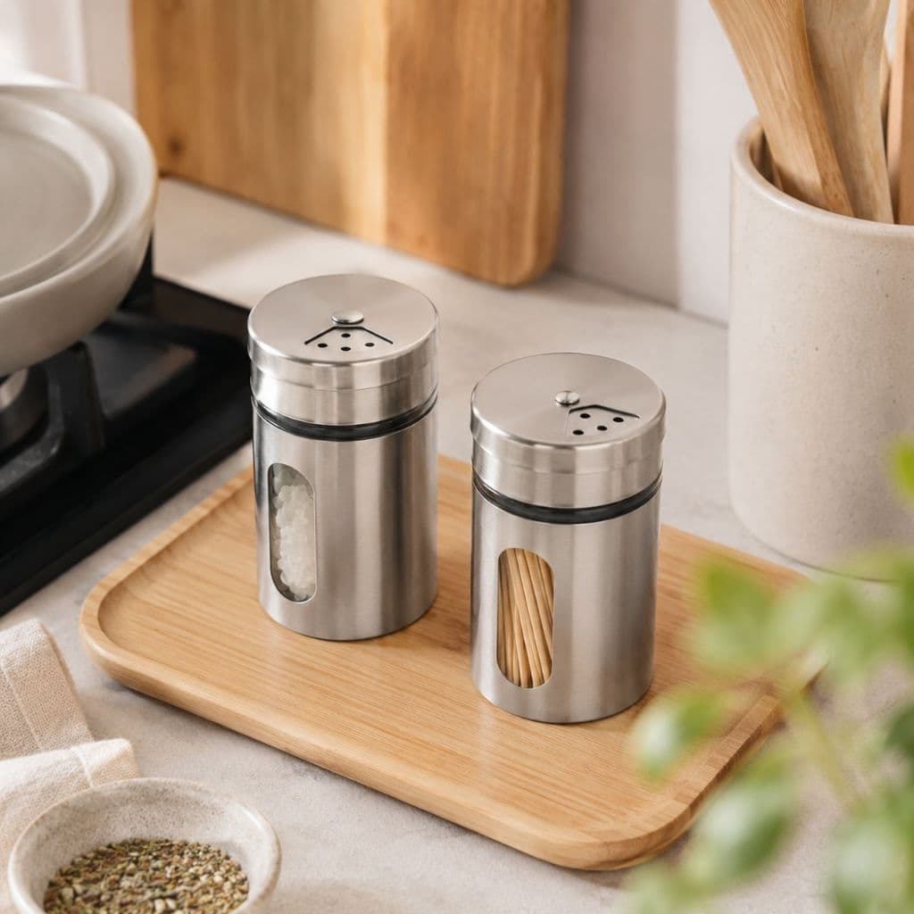 Saleiro e Paliteiro em Aço Inox com Vidro