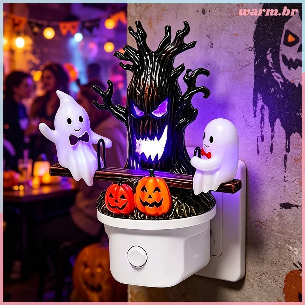 Fantasma Iluminado Em Gangorra Luz Noturna Fofa Decoração Assustadora Para Quarto Infantil Abajur De Mesa Festa De Hallo