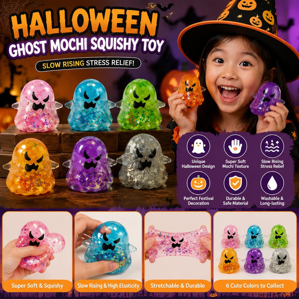 Brinquedo Mole Soft Ghost Mochi-De Apertar De Halloween Com Ascensão Lenta Para Alívio De Ansiedade