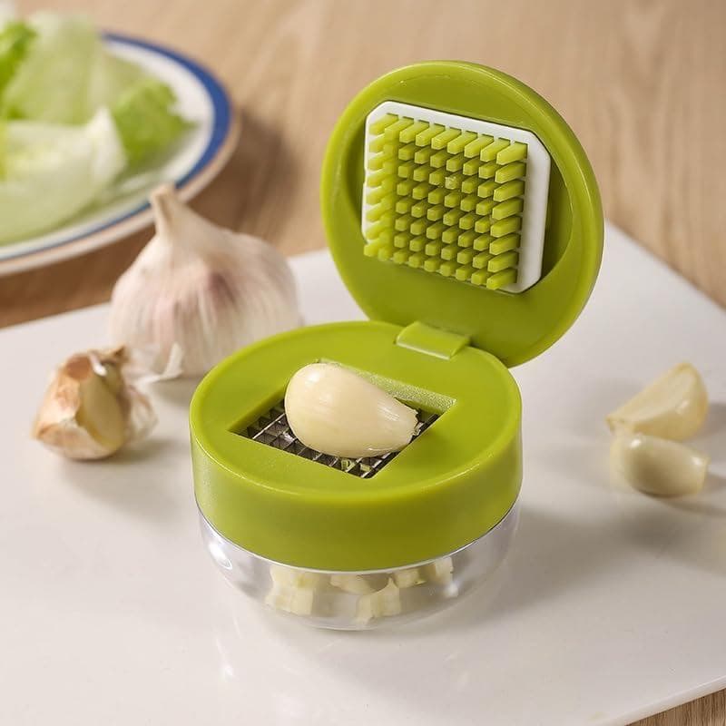 Mini Picador e Espremedor de Alho com Recipiente, Picador Manual de Alho, Triturador, Cortador, Moedor, Lâminas de Aço I