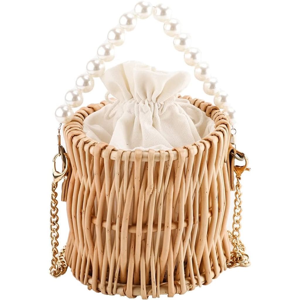 Bolsa de Palha YAHUAN para Mulheres - Pequena Bolsa de Praia Transversal de Vime